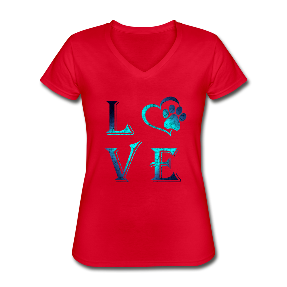 Loyalty Vibes Paws Of My Heart V-Neck Tee red