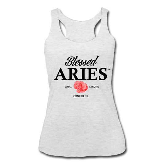 Blessed Aries Womenβs Racerback Tank Top heather white Loyalty Vibes