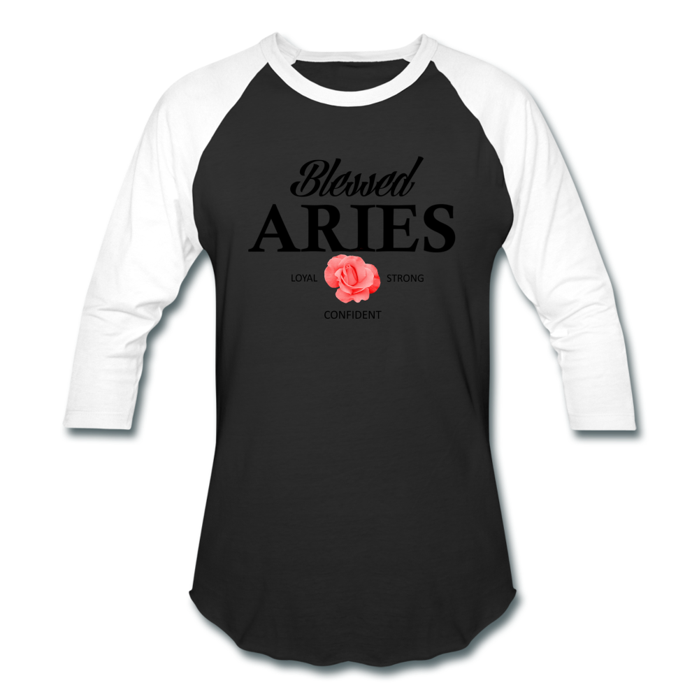 Blessed Aries Unisex Baseball T-Shirt black white Loyalty Vibes