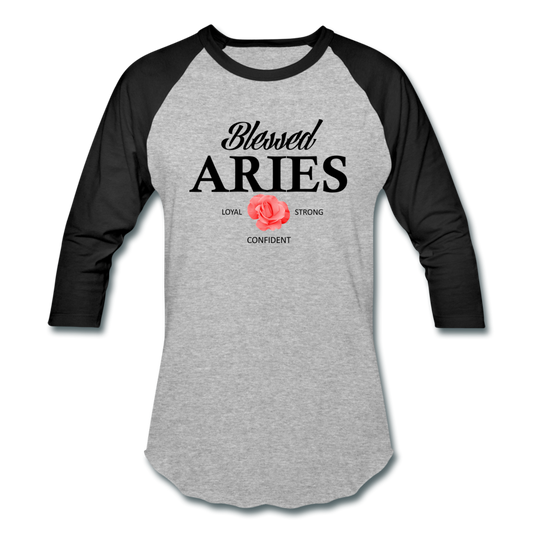 Blessed Aries Unisex Baseball T-Shirt heather gray black Loyalty Vibes