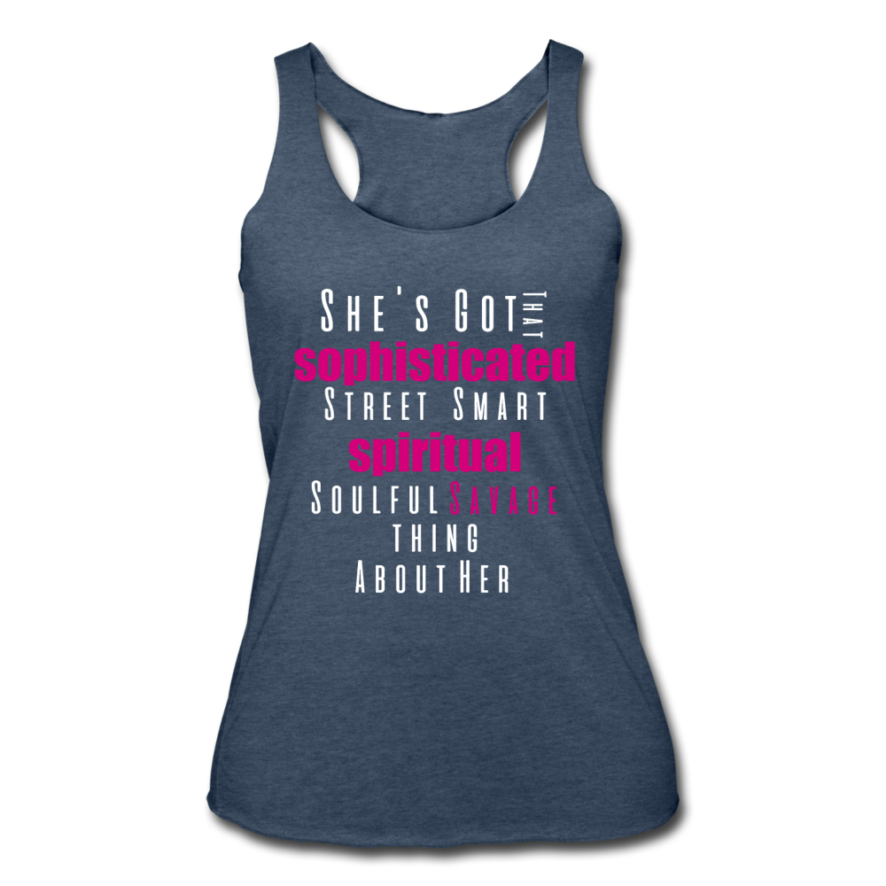 Sophisticated Savage Women’s Tri-Blend Tank Top heather navy - Loyalty Vibes