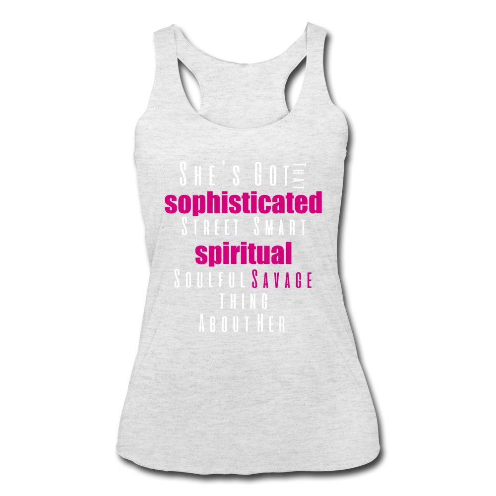 Sophisticated Savage Women’s Tri-Blend Tank Top heather white - Loyalty Vibes