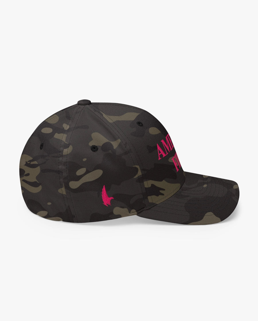 America First Fitted Hat Black Camo/Pink Right Loyalty Vibes