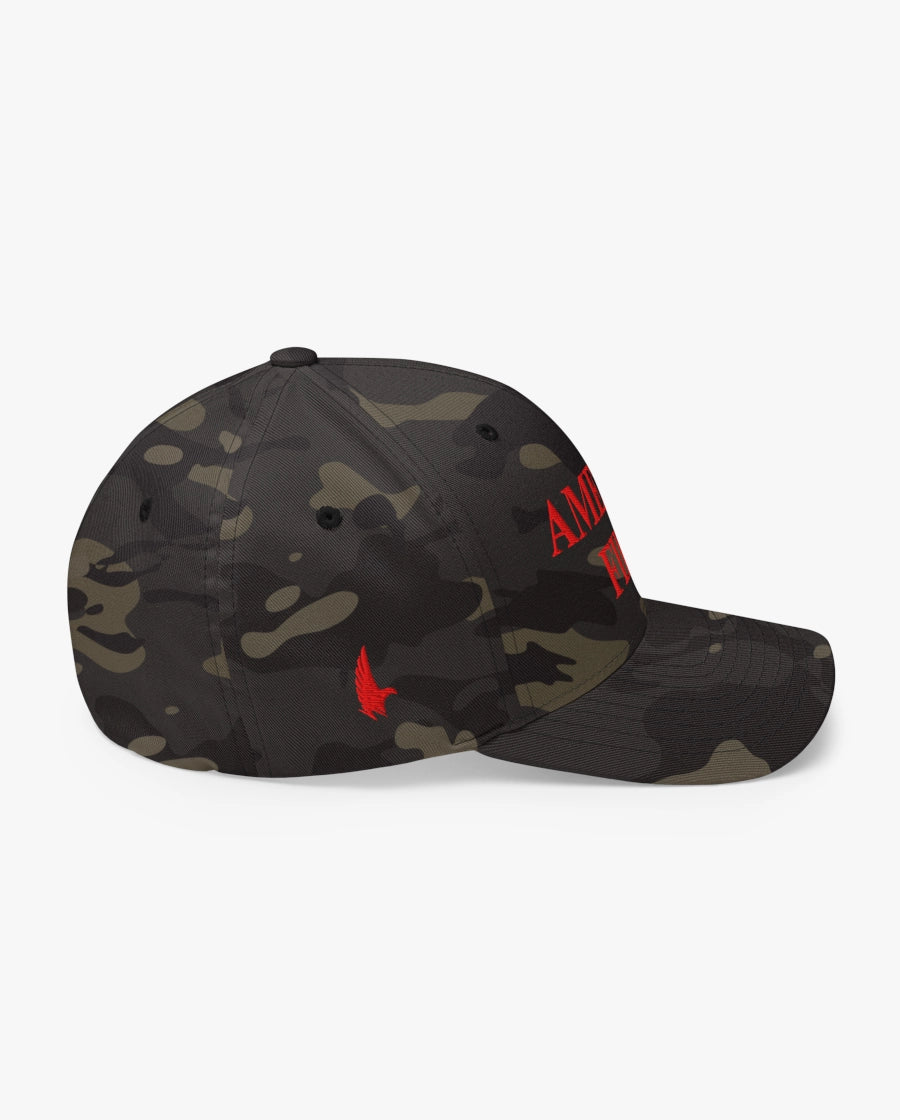 America First Fitted Hat Black Camo/Red Right Loyalty Vibes