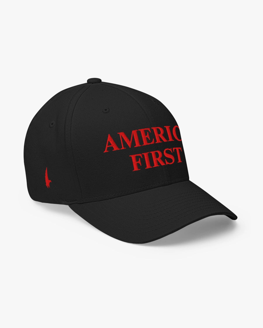 America First Fitted Hat Black/Red Loyalty Vibes