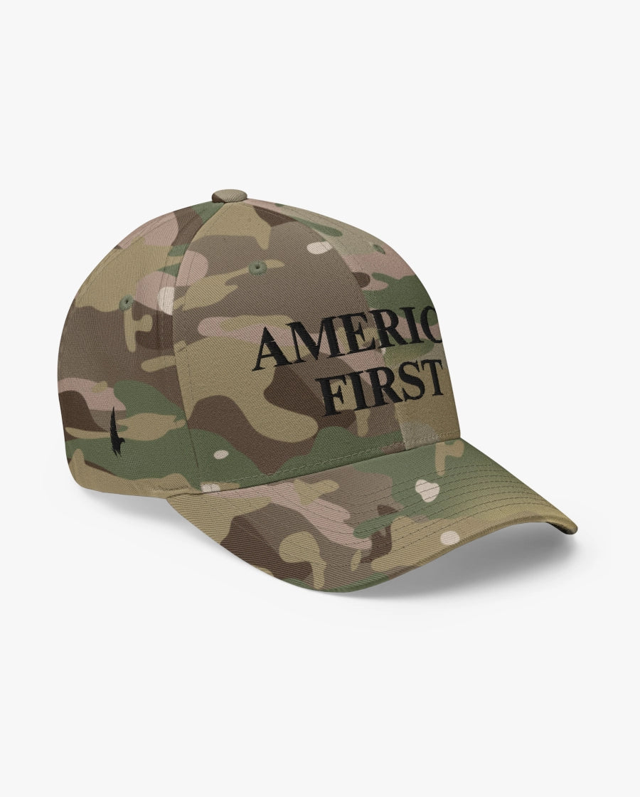 America First Fitted Hat Camo/Black Loyalty Vibes