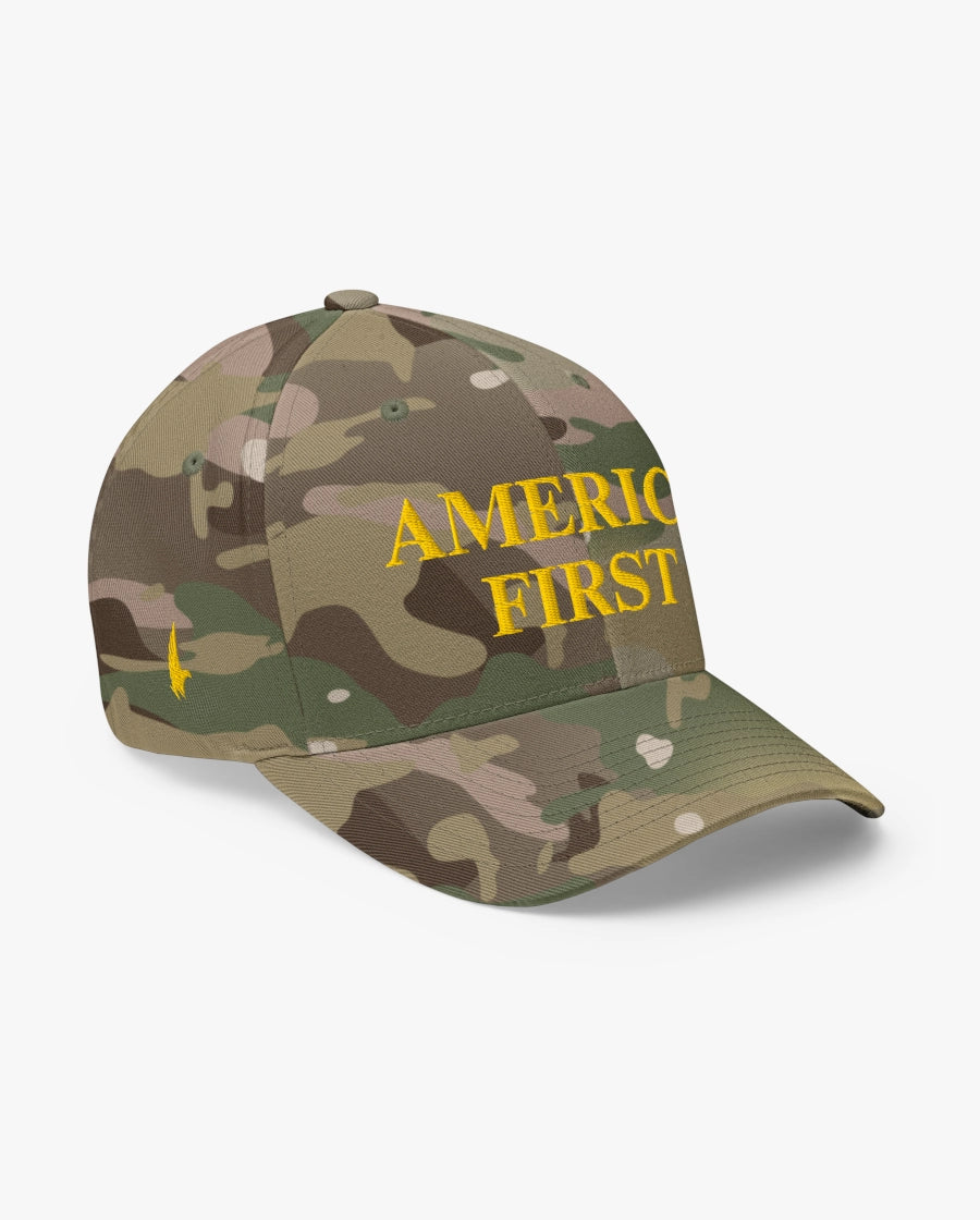 America First Fitted Hat Camo/Gold Loyalty Vibes