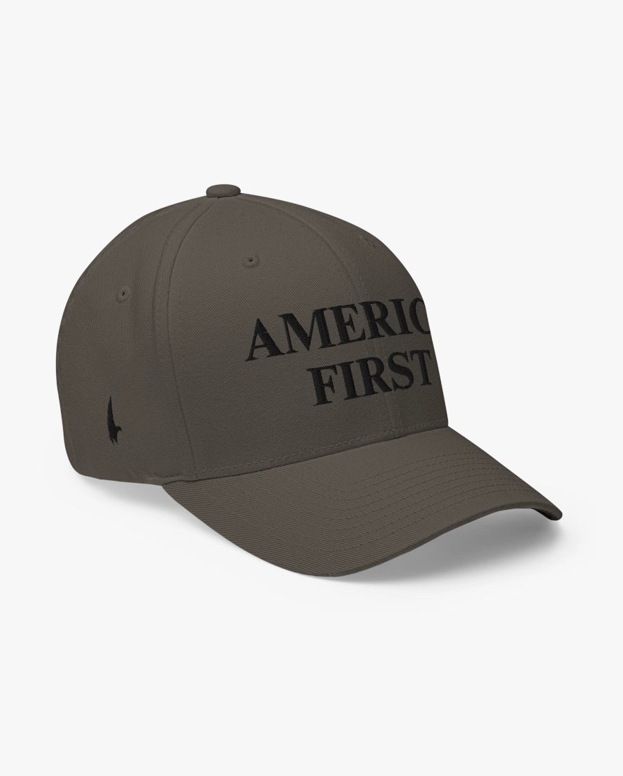 America First Fitted Hat Charcoal Grey/Black Loyalty Vibes