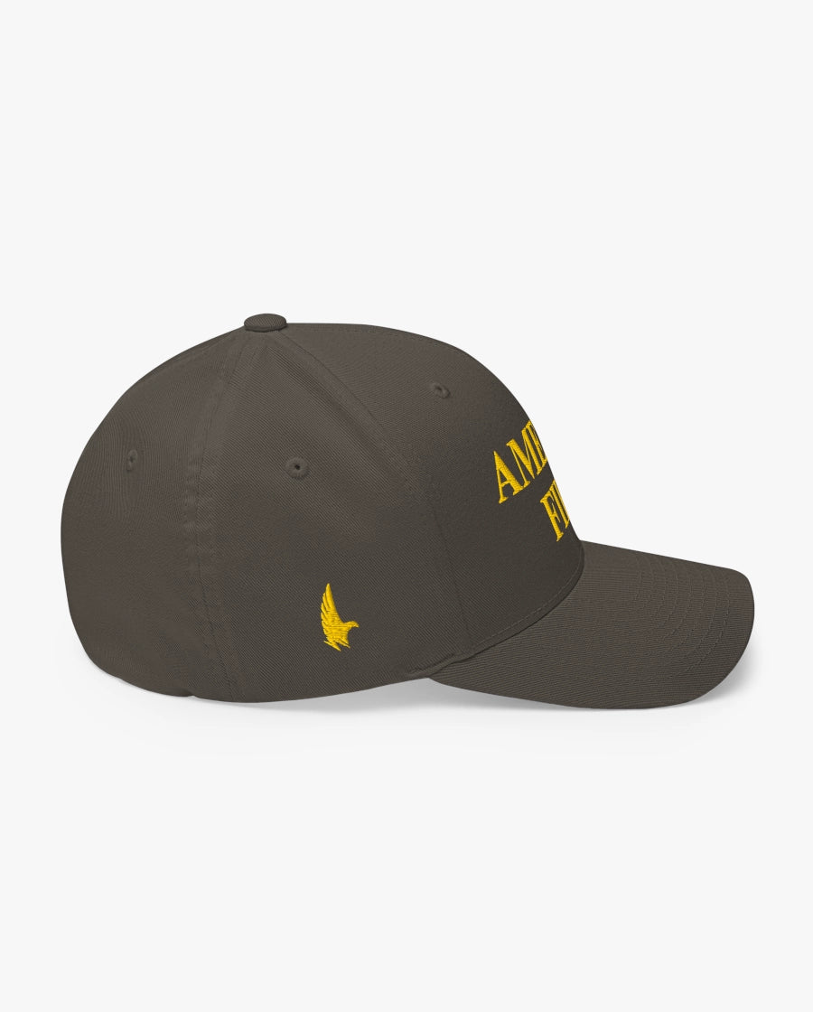 America First Fitted Hat Charcoal Grey/Gold Right Loyalty Vibes