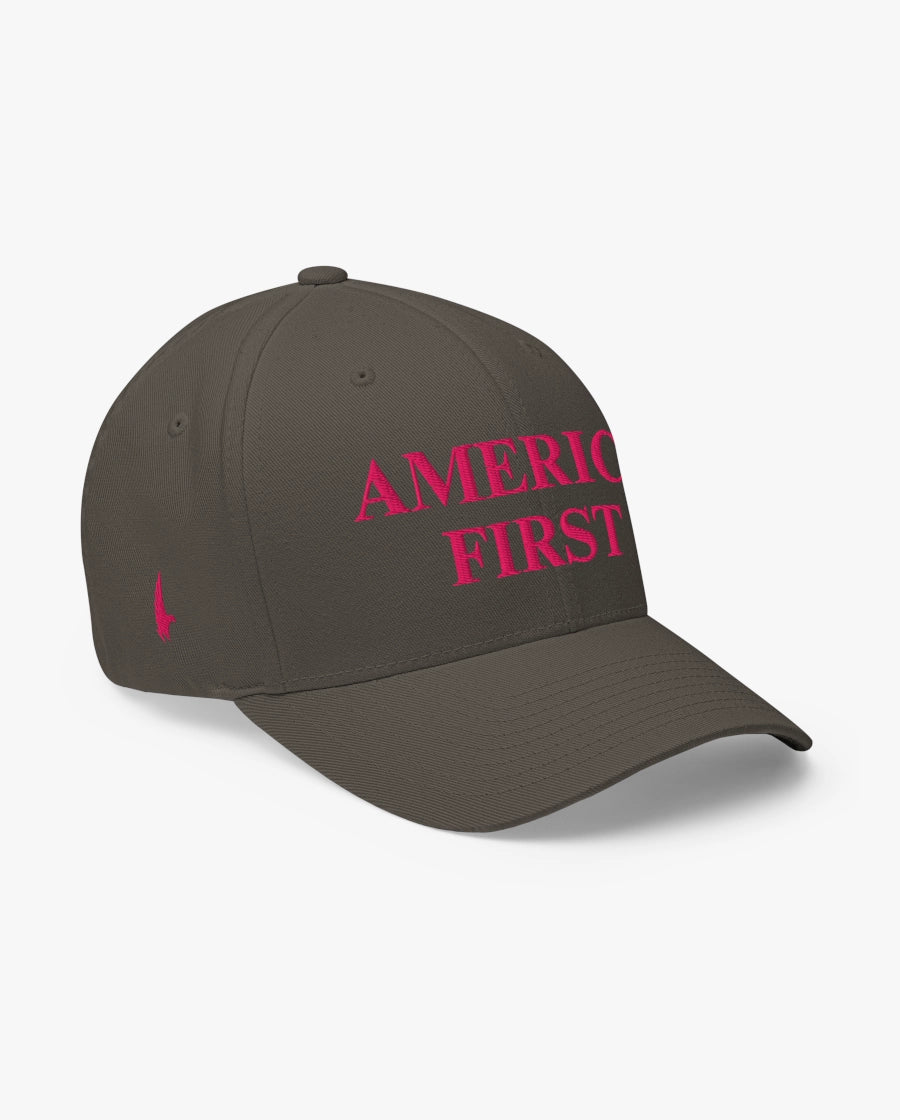 America First Fitted Hat Charcoal Grey/Pink Loyalty Vibes
