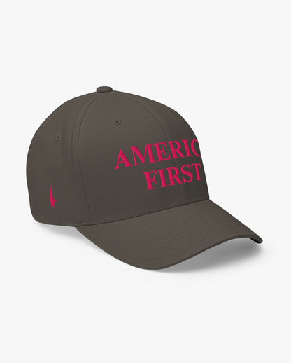 America First Fitted Hat Charcoal Grey/Pink Loyalty Vibes