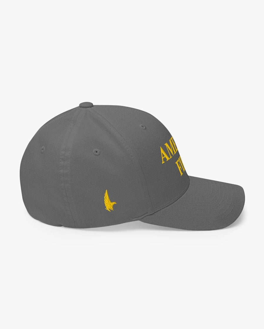 America First Fitted Hat Grey/Gold Right Loyalty Vibes