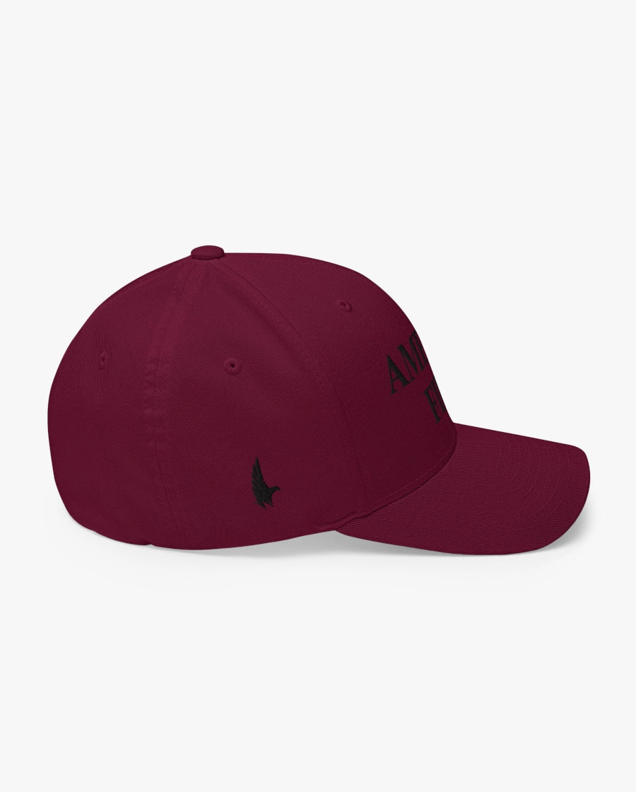 America First Fitted Hat Maroon/Black Right Loyalty Vibes