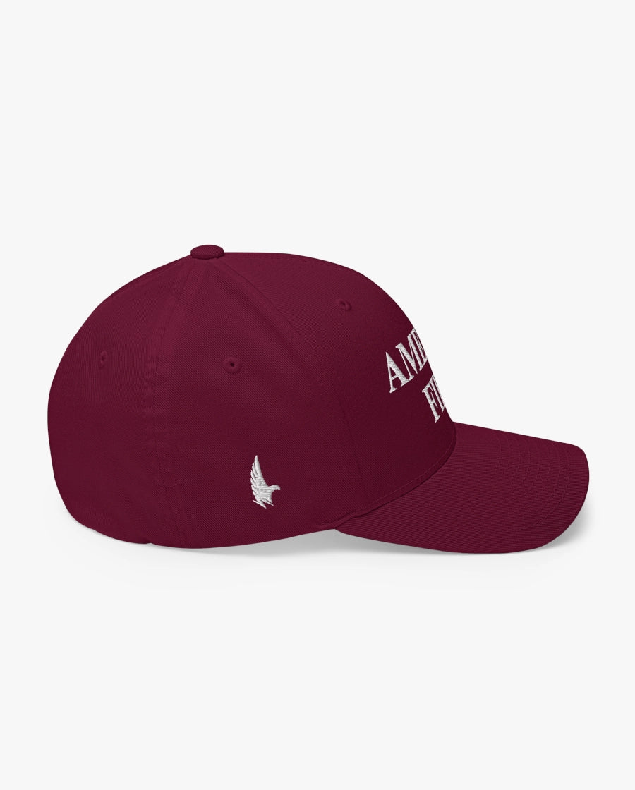 America First Fitted Hat Maroon Right Loyalty Vibes