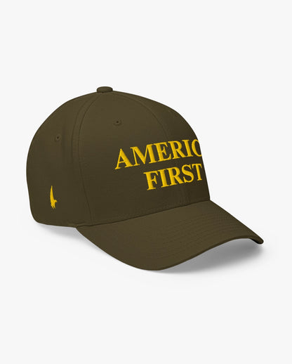 America First Fitted Hat Military Green/Gold Loyalty Vibes