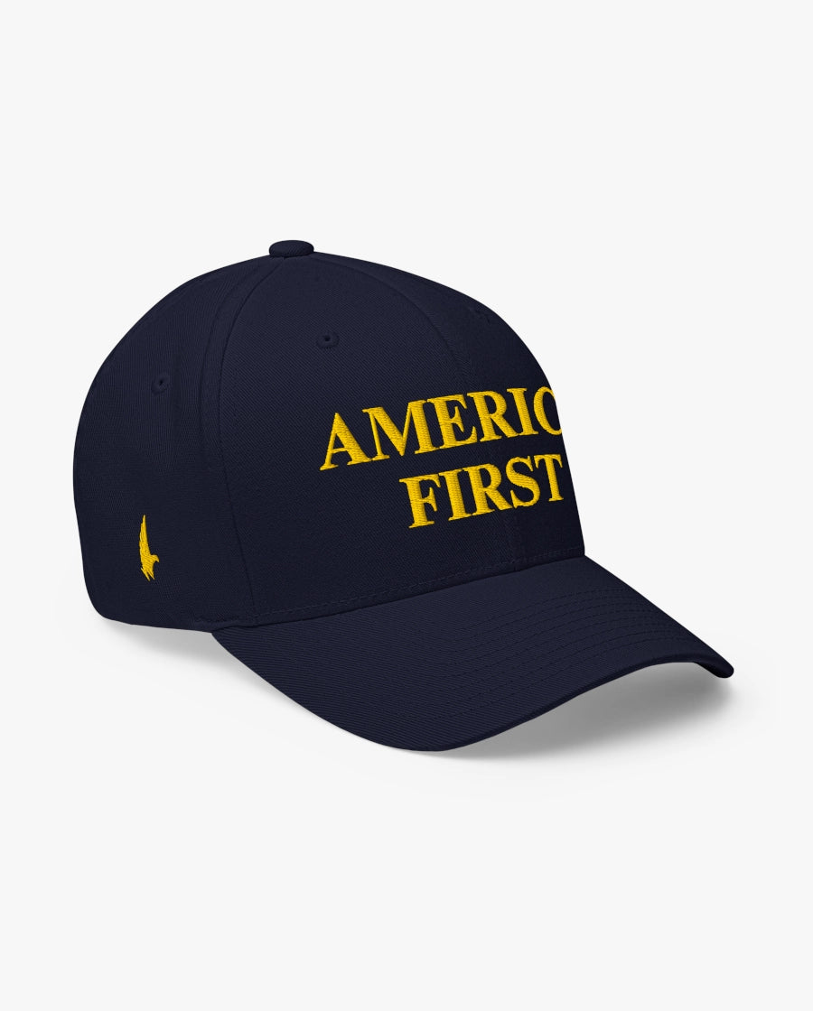 America First Fitted Hat Navy Blue/Gold  Loyalty Vibes