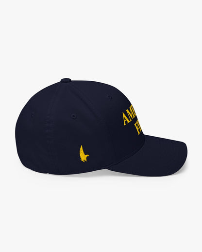 America First Fitted Hat Navy Blue/Gold Right Loyalty Vibes