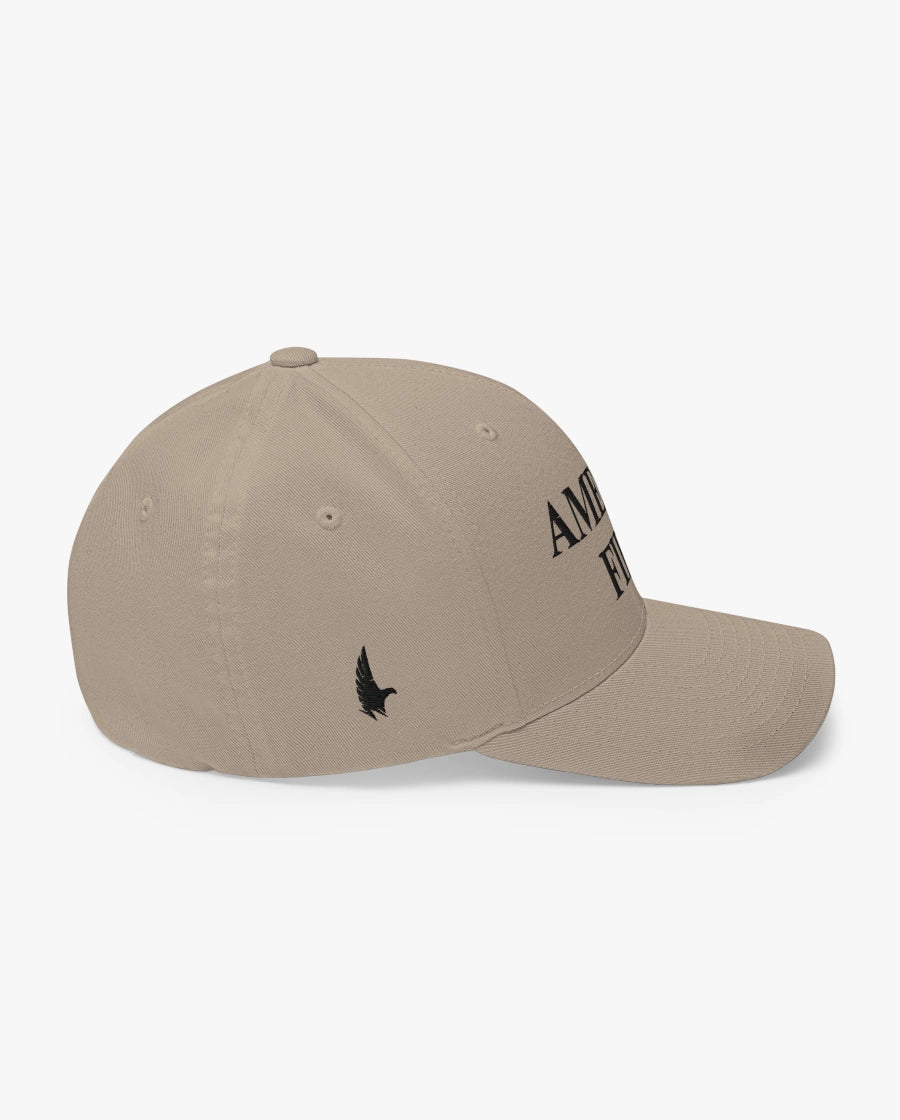 America First Fitted Hat Sandstone/Black Right Loyalty Vibes
