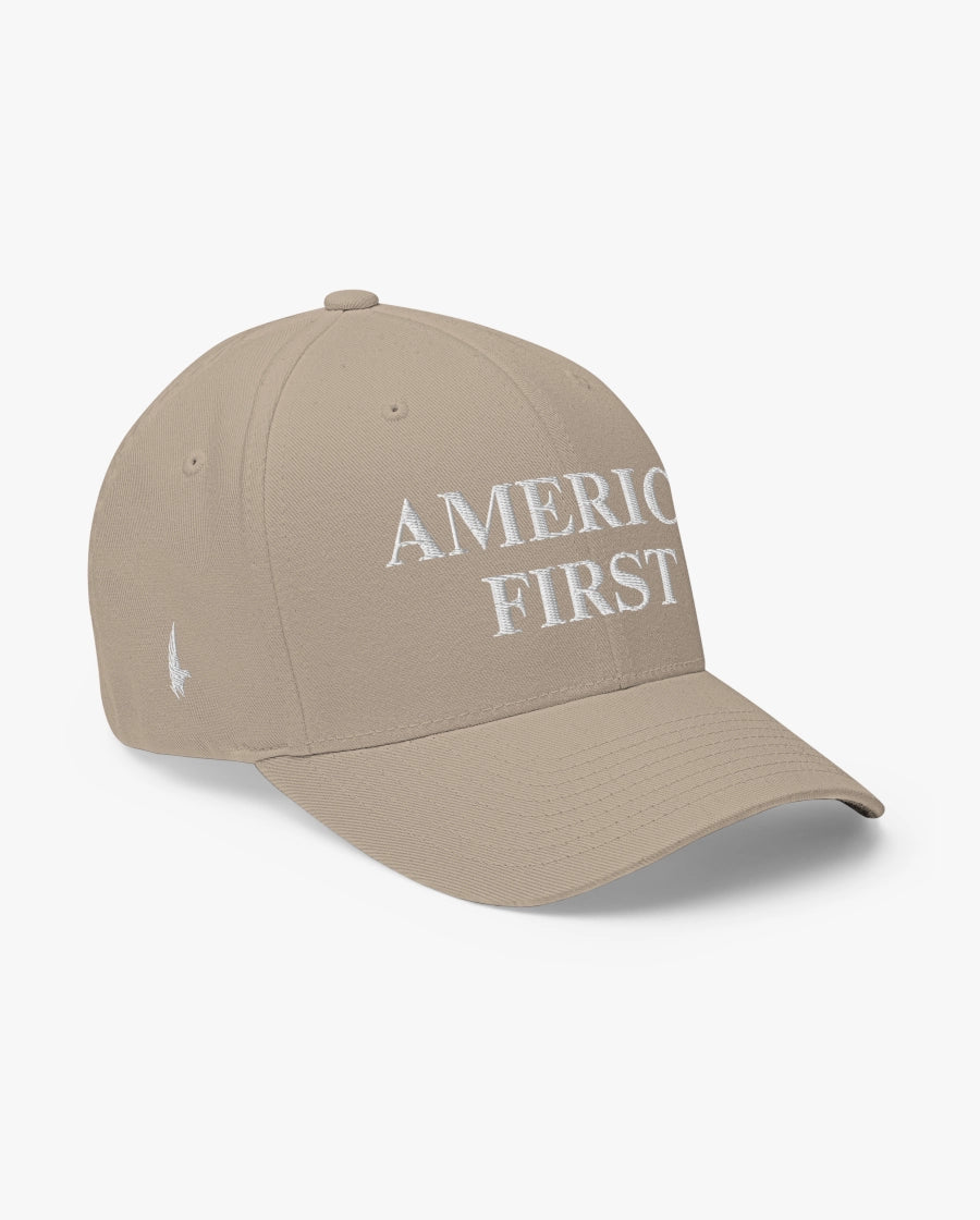 America First Fitted Hat Sandstone Loyalty Vibes