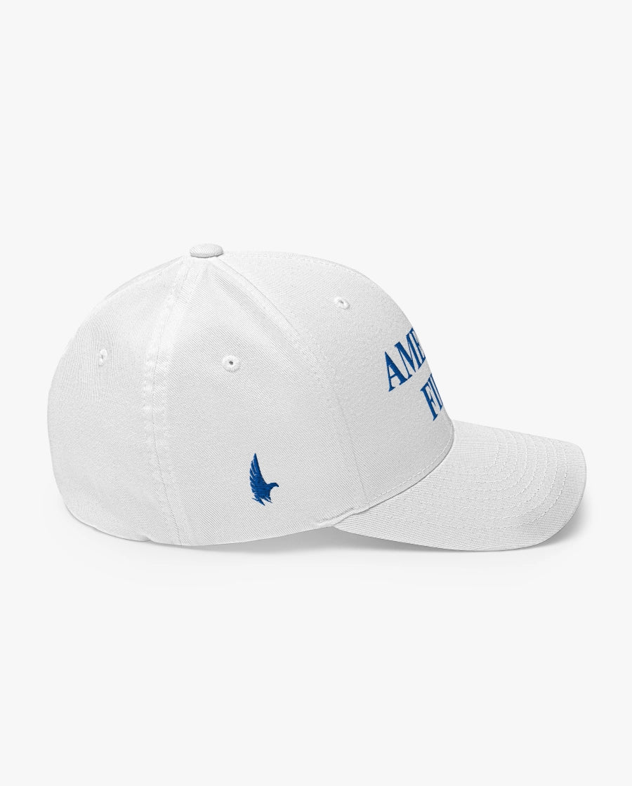 America First Fitted Hat White/Blue Right Loyalty Vibes