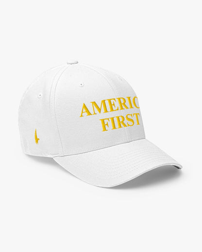 America First Fitted Hat White/Gold Loyalty Vibes