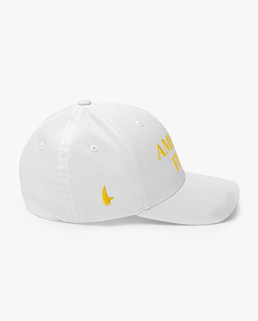 America First Fitted Hat White/Gold Right Loyalty Vibes