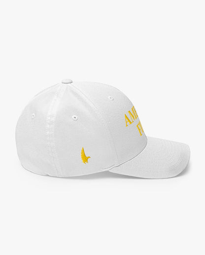America First Fitted Hat White/Gold Right Loyalty Vibes