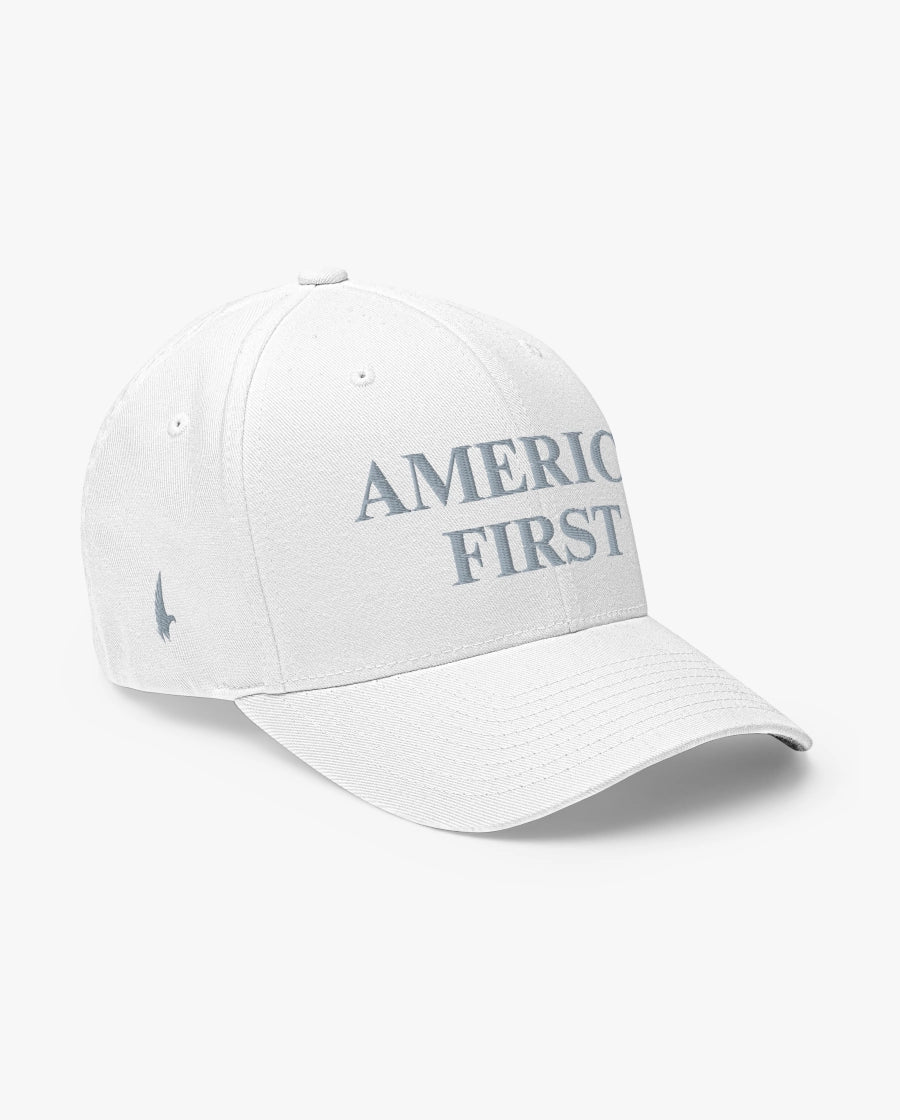 America First Fitted Hat White/Grey Loyalty Vibes