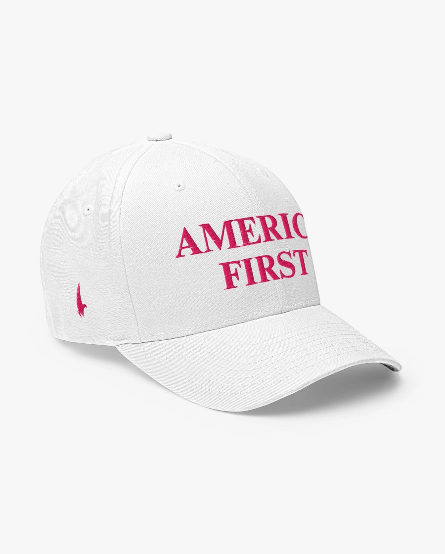 America First Fitted Hat White/Pink Loyalty Vibes
