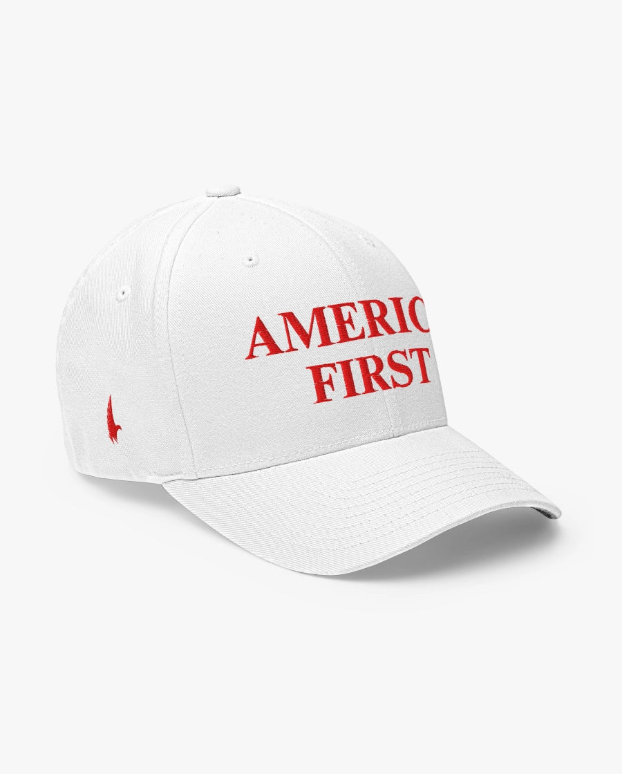 America First Fitted Hat White/Red Loyalty Vibes