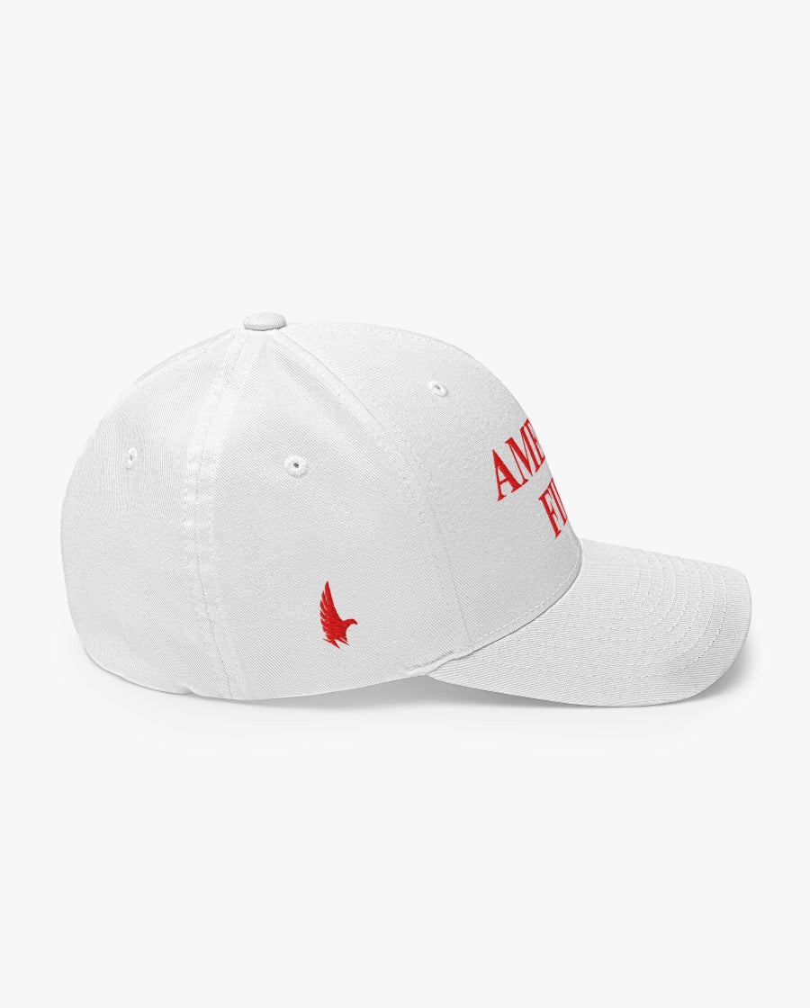 America First Fitted Hat White/Red Right Loyalty Vibes