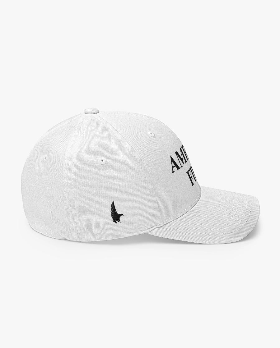 America First Fitted Hat White Right Loyalty Vibes