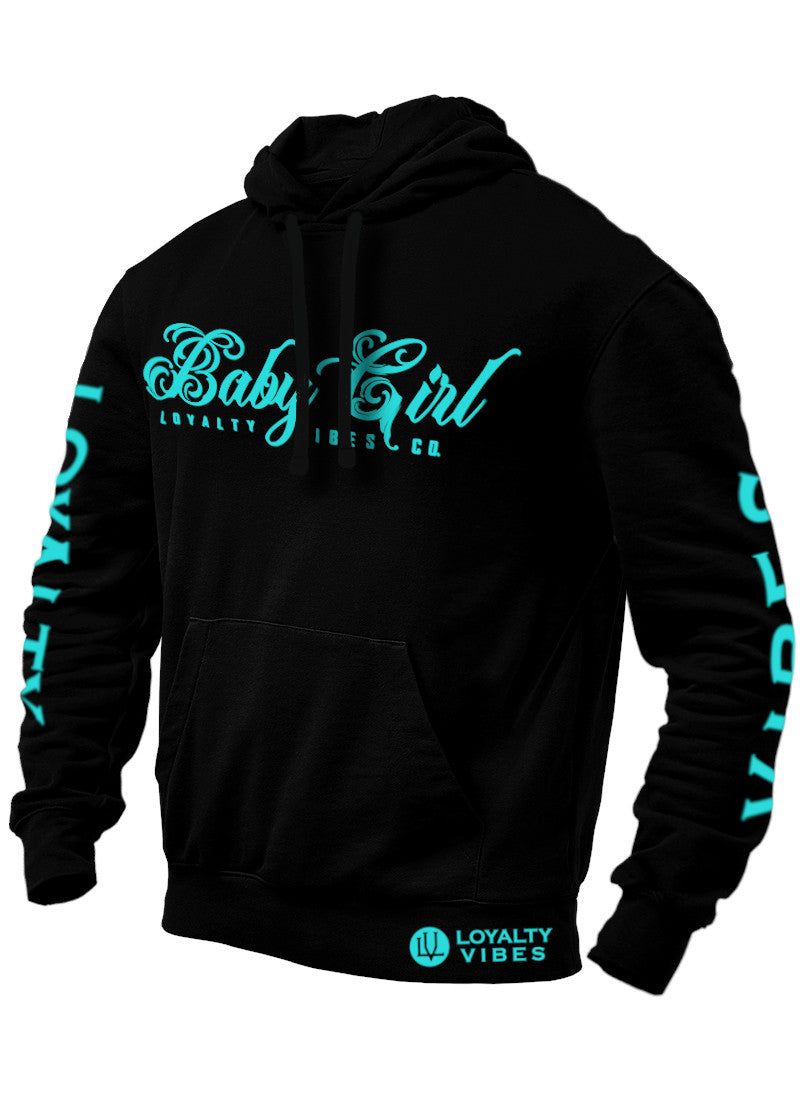 BabyGirl Graphic Hoodie Black Baby Blue - Loyalty Vibes