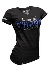Women's Beautiful Chaos V-Neck Tee Black Blue - Loyalty Vibes