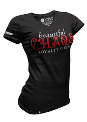 Women's Beautiful Chaos V-Neck Tee Black Red - Loyalty Vibes