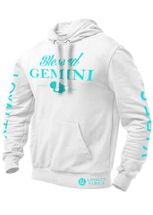 Blessed Gemini Hoodie White Teal - Loyalty Vibes