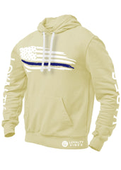 Blue Line Distressed American Flag Hoodie Sandstone - Loyalty Vibes