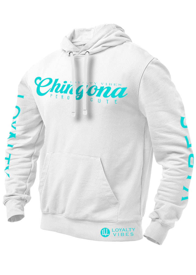 Chingona Pero Cute Graphic Hoodie White Teal - Loyalty Vibes