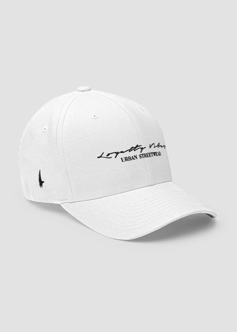 Classic Logo Fitted Hat White - Loyalty Vibes
