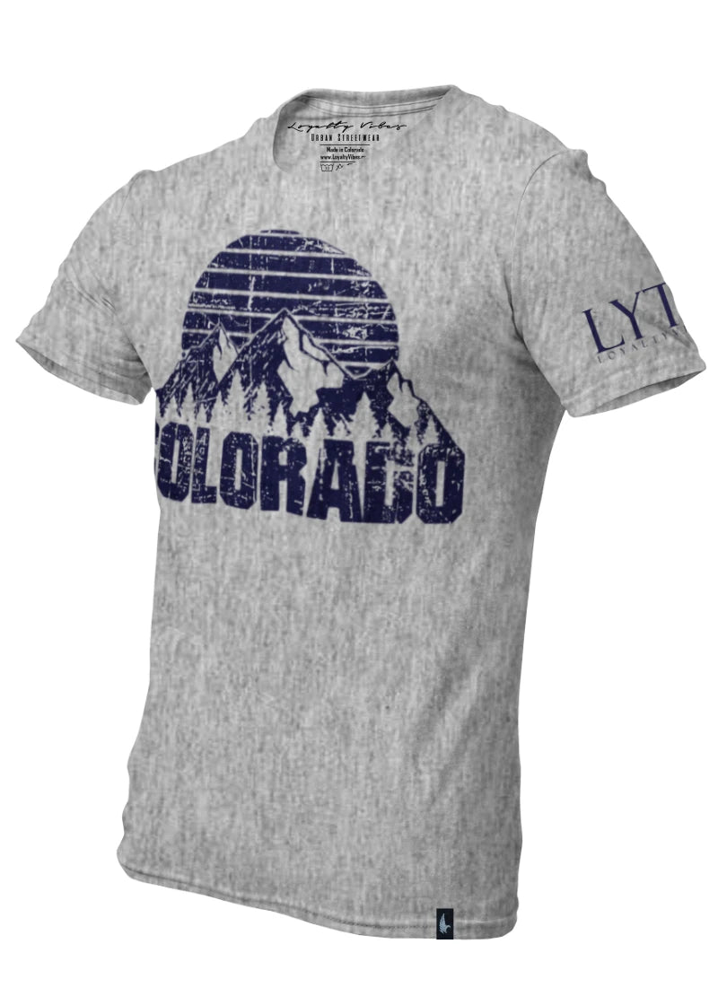 Colorado Peaks T-Shirt Heather Grey Navy Blue - Loyalty Vibes