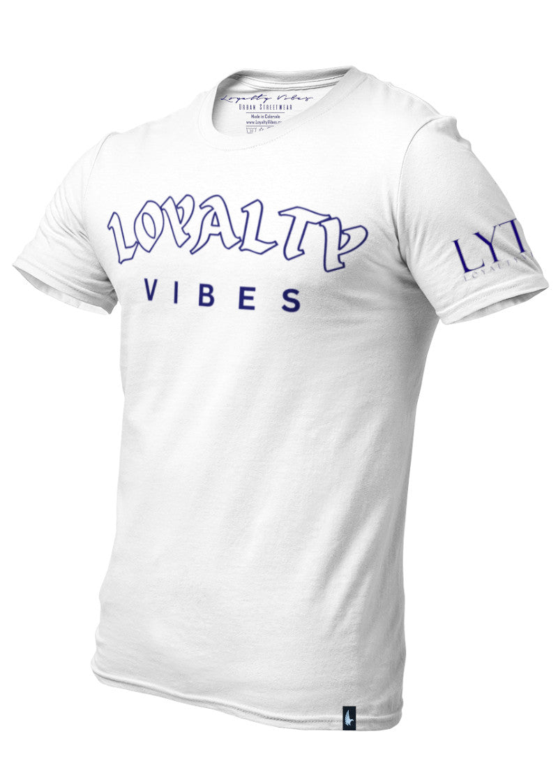 Loyalty Vibes Core Logo T-Shirt - White/Navy Blue - Loyalty Vibes