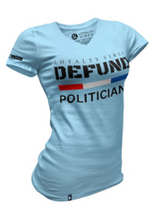 Women's Defund Politicians V-Neck Tee Baby Blue Black - Loyalty Vibes