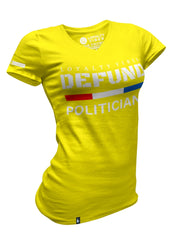 Women's Defund Politicians V-Neck Tee Yellow - Loyalty Vibes