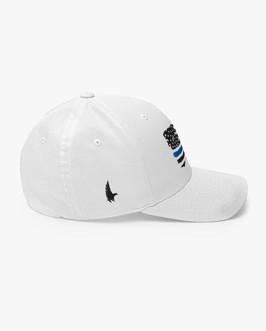 Loyalty Vibes Distressed American Flag Blue Line Fitted Hat Loyalty Vibes