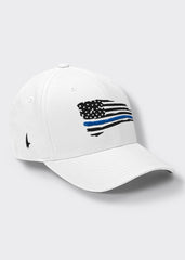 Distressed Blue Line American Flag Fitted Hat White - Loyalty Vibes