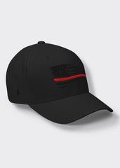 Distressed Red Line American Flag Fitted Hat Blackout - Loyalty Vibes