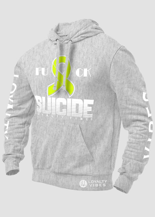 Fk Suicide Hoodie Heather Grey White Yellow - Loyalty Vibes