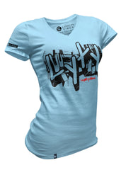 Graffiti V-Neck Tee Baby Blue Black - Loyalty Vibes