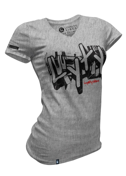 Graffiti V-Neck Tee Heather Grey - Loyalty Vibes