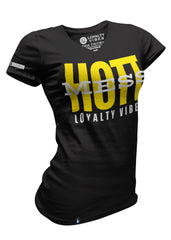 Women's Hott Mess V-Neck Tee Black Yellow - Loyalty Vibes